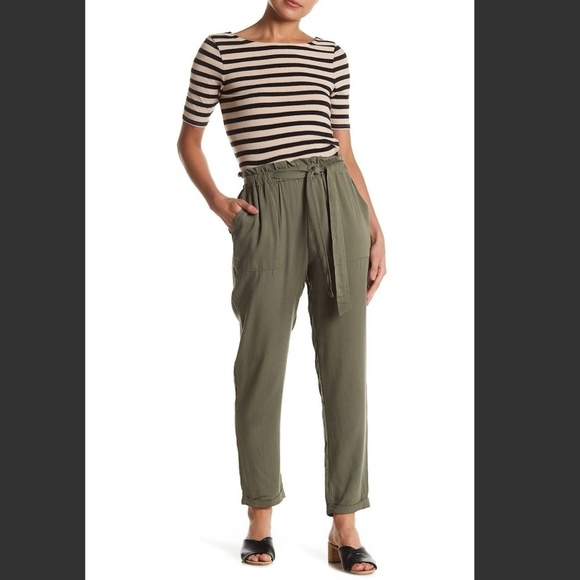 NWT KNOW ONE CARES Paperbag Waist Green Ankle Pant - Picture 1 of 8